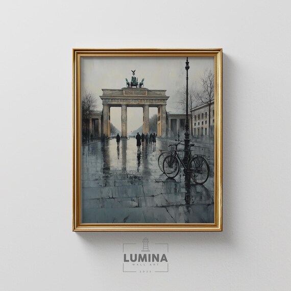 Berlin In The Rain Brandenburg Gate At Dawn Moody Cityscape Vintage Europe Art Print Wall Decor 274