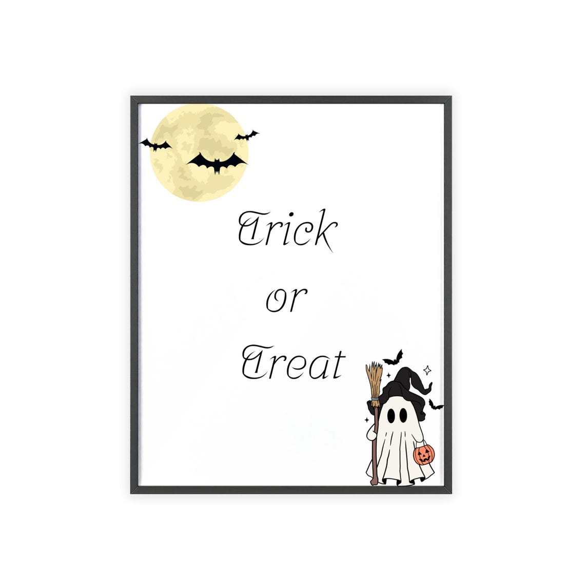 Trick Or Treat Cute Ghost Pumpkin Moonlit Starry Halloween Poster - Image 3