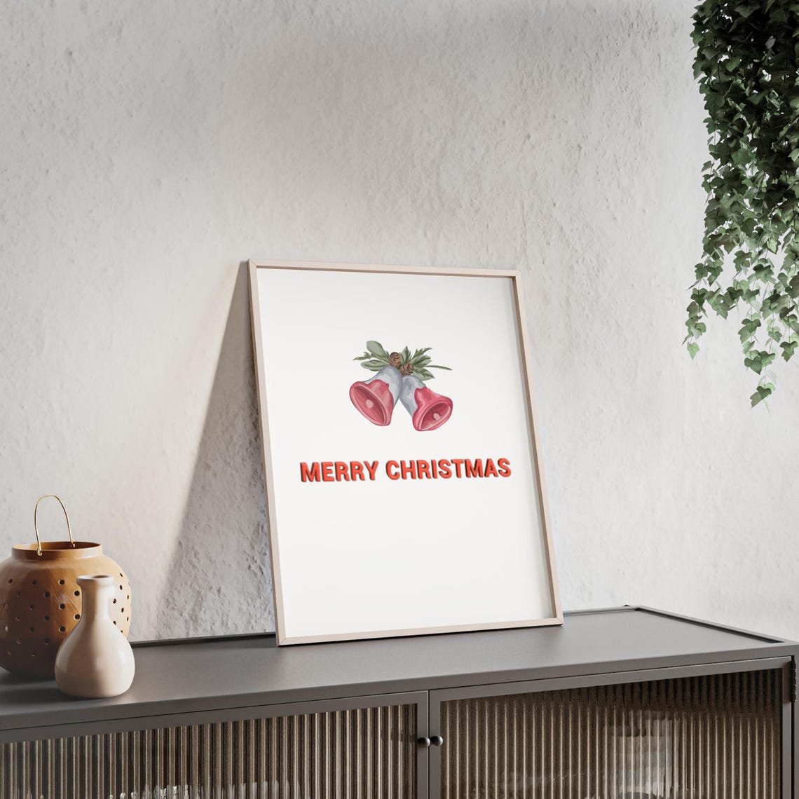 Merry Christmas Red Jingle Bells Minimalist Holiday Greeting Poster