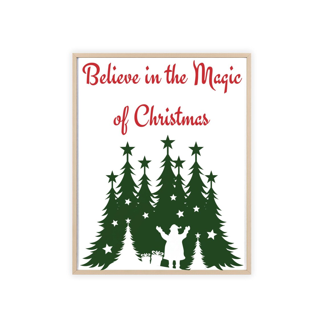 Believe In The Magic Of Christmas Green Pine Trees Stars Poster - Image 3