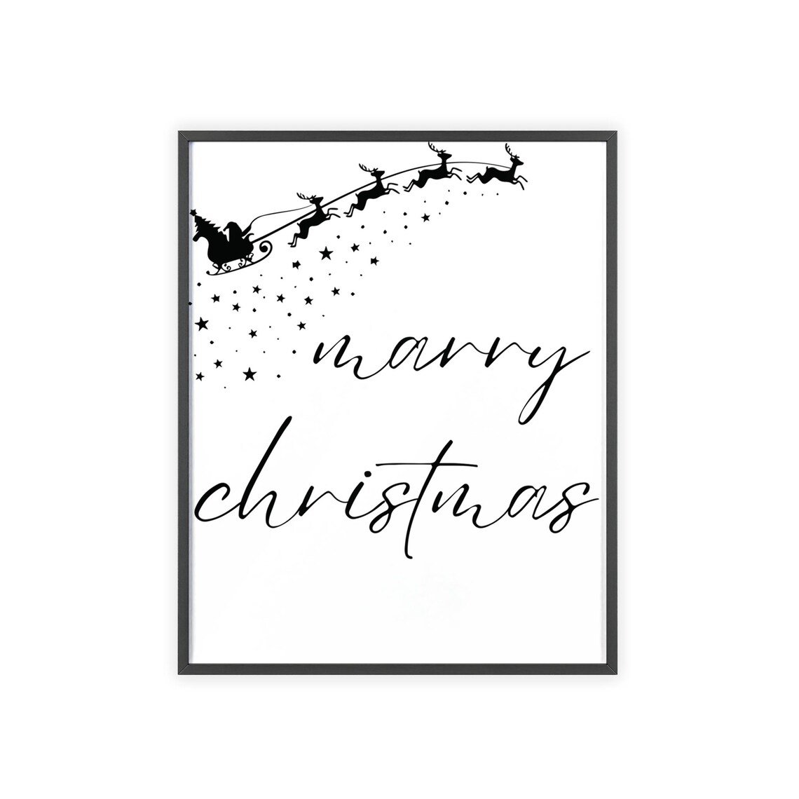 Merry Christmas Santa Sleigh Silhouette Stars Minimalist Poster - Image 3