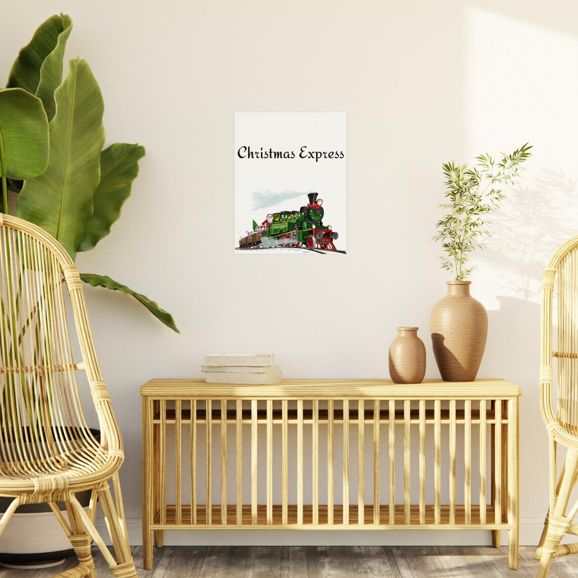 Christmas Express Vintage Steam Train With Santa Holiday Poster - Image 3