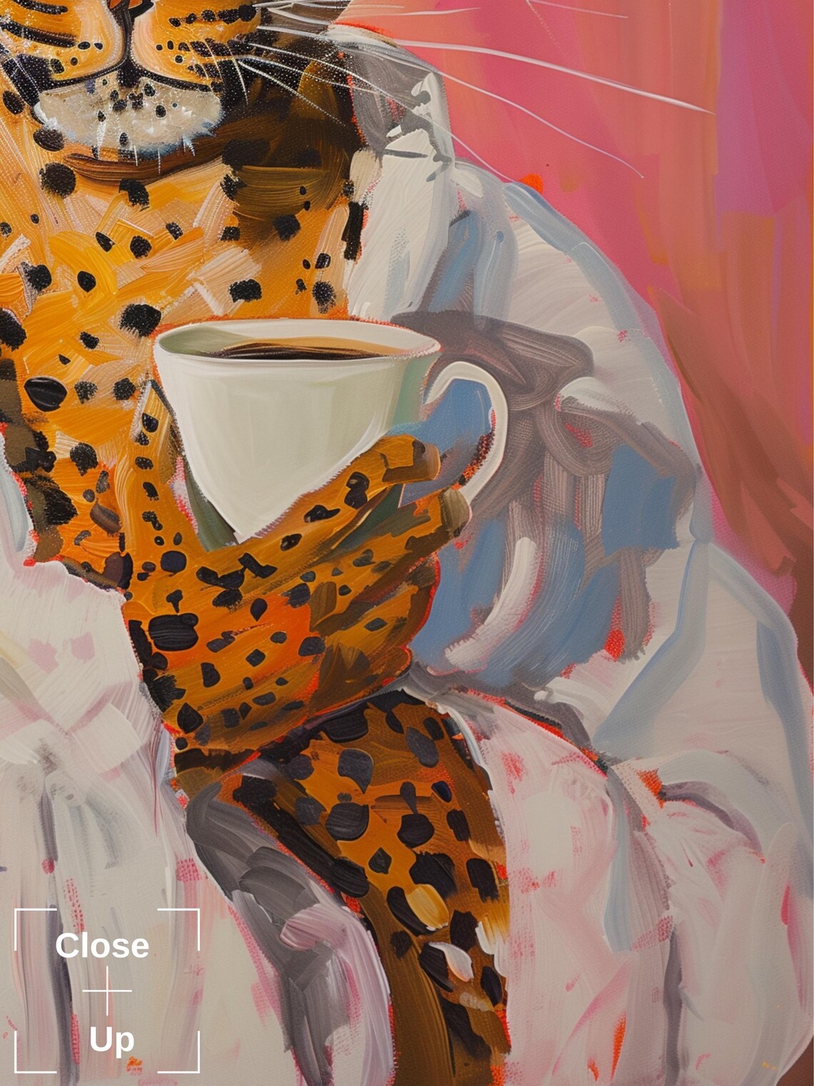 Leopard In Bathrobe With Sunglasses Drinking Coffee Funny Art Poster - Image 2