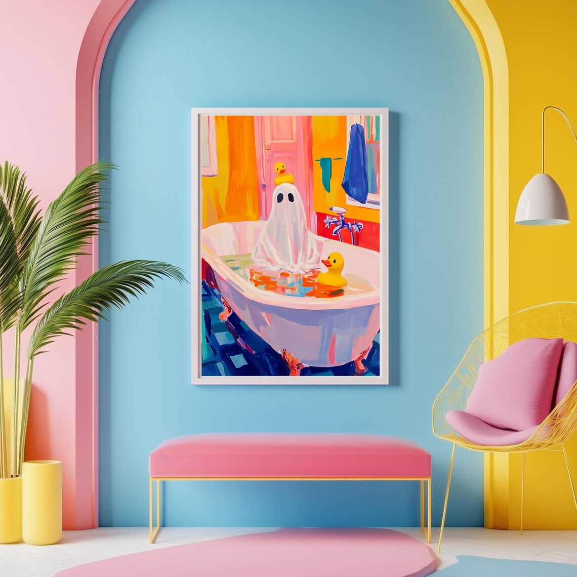 Cute Ghost Taking A Bubble Bath With Rubber Ducks Art Poster - Image 3