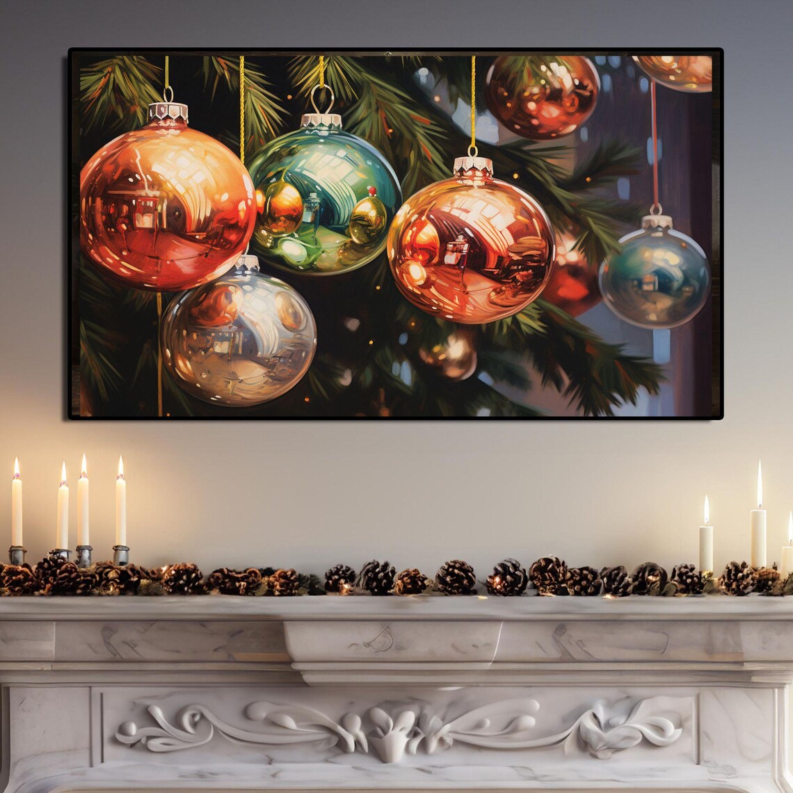 Vintage Christmas Bauble Close-Up Glass Ornaments Winter Wall Art