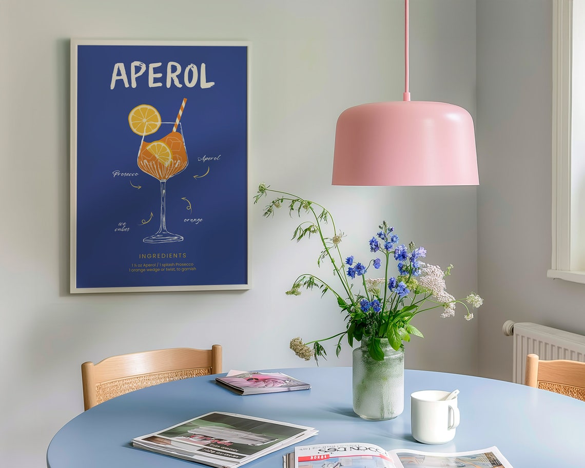 Aperol Spritz Cocktail Recipe Illustration on Navy Blue Print - Image 3