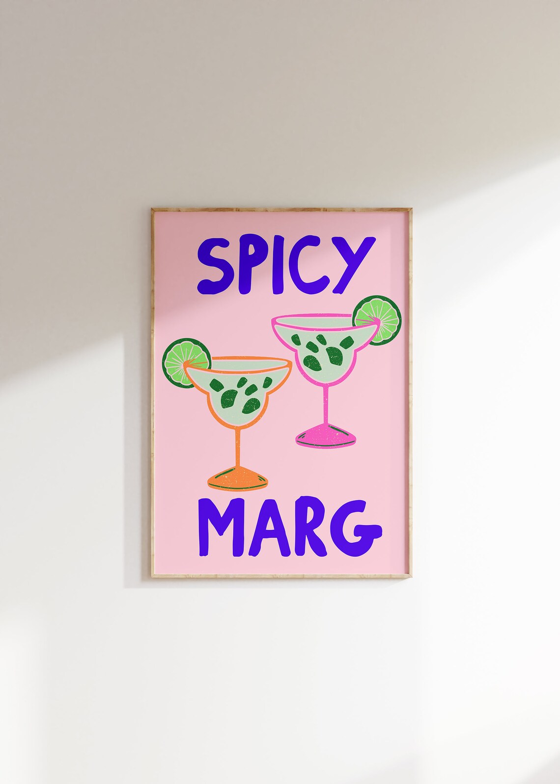 Spicy Marg Margarita Cocktail Two Glasses Pink Kitchen Bar Poster - Image 4