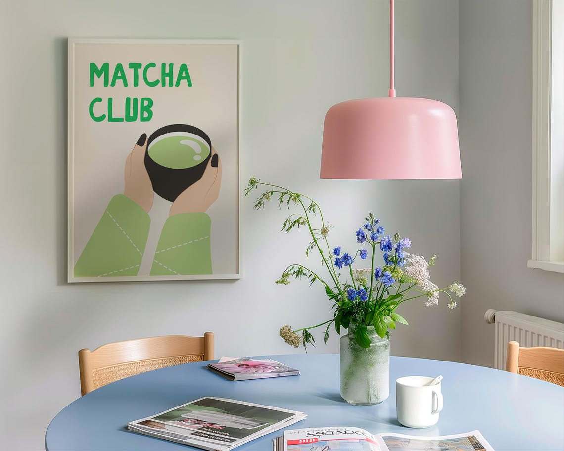 Matcha Club Green Tea Bowl Hands Minimalist Kitchen Wall Poster - Image 3