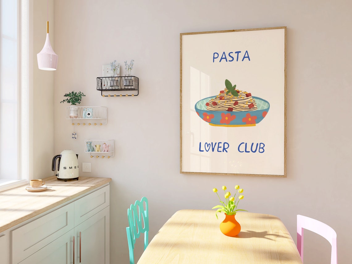 Pasta Lover Club Colorful Spaghetti Bowl Italian Kitchen Poster - Image 4