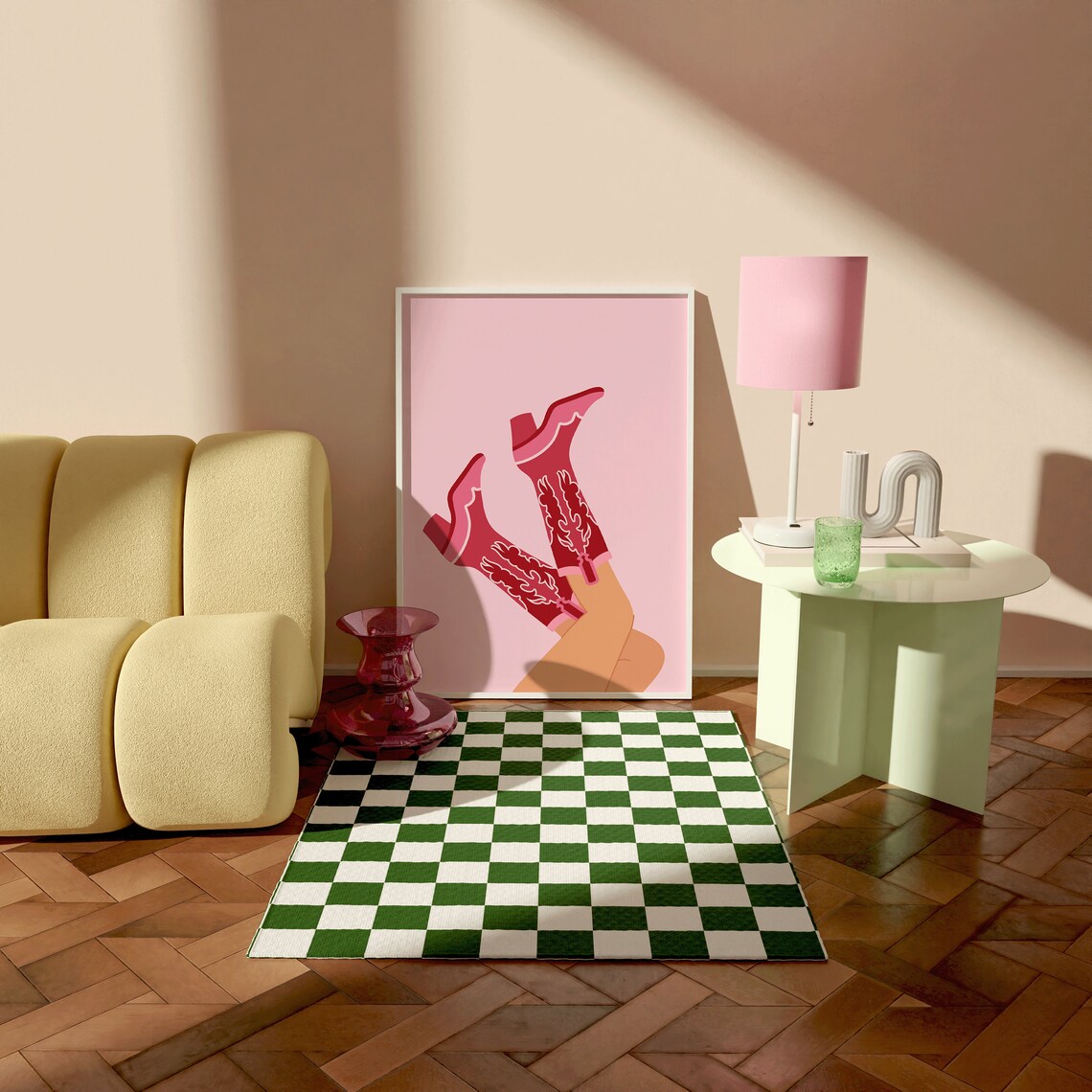 Pink Cowgirl Boots Crossed Legs Western Preppy Style Art Print - Image 4