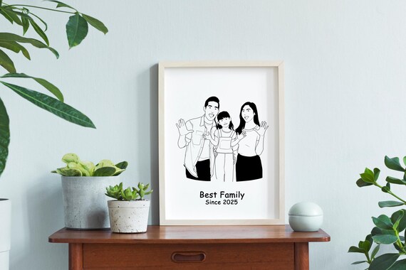 Personalized Family Line Art Portrait Custom Memory Gift Print
