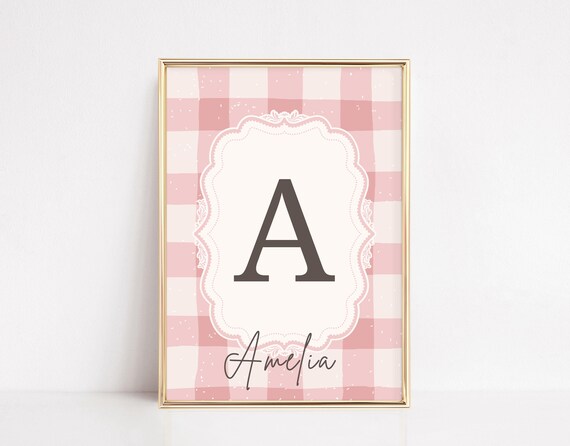 Personalized Initial Wall Art Name Nursery Print Baby Girl Room Decor Custom Letter Pastel