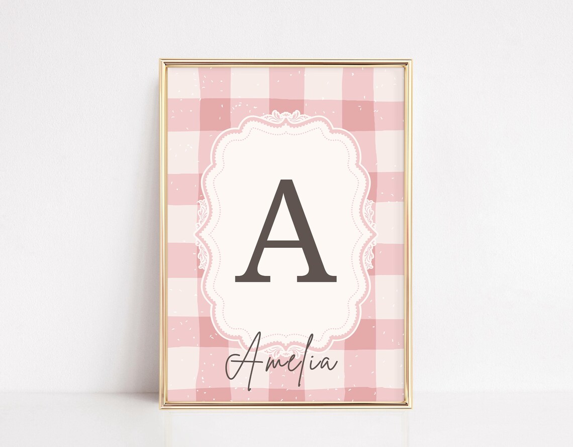 Personalized Initial Wall Art Name Nursery Print Baby Girl Room Decor Custom Letter Pastel