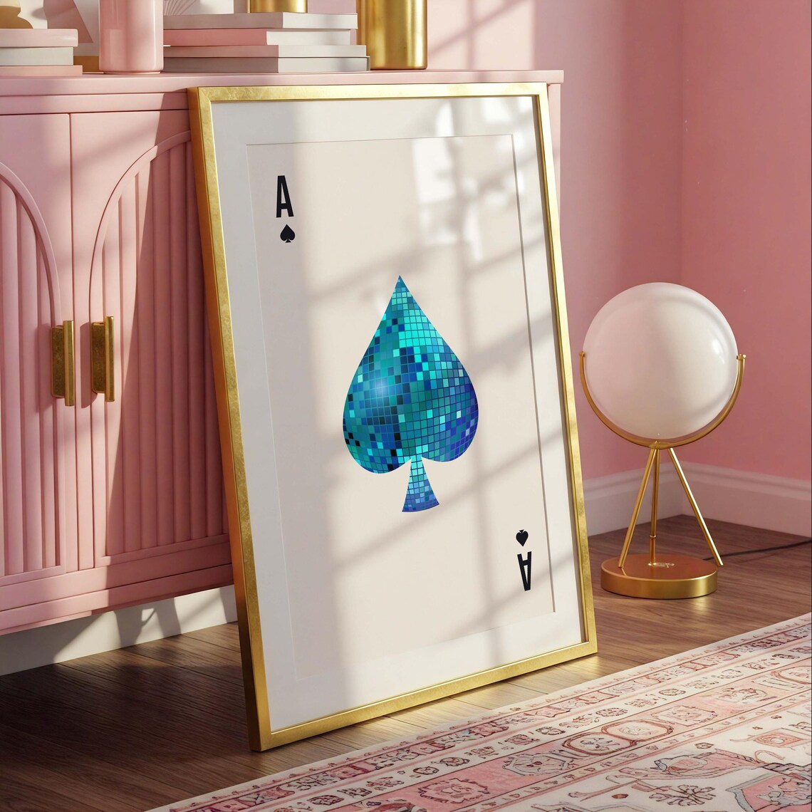 Ace Of Spades Blue Disco Ball Playing Card Y2K Trendy Dorm Wall Art