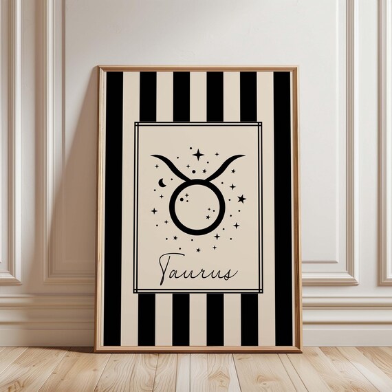 Taurus Zodiac Sign Astrology Bold Black Striped Horoscope Poster