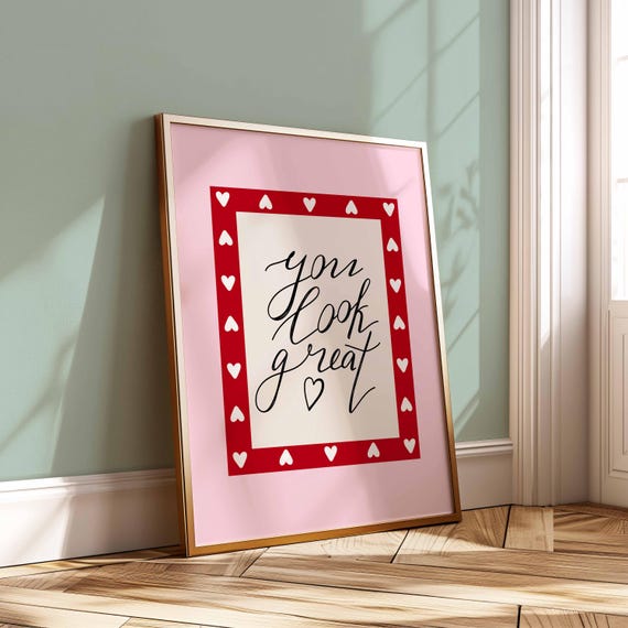 Positive Quote Wall Art Pink Red Heart Print Dorm Room Inspiring Poster Typography Motivational Cute Decor