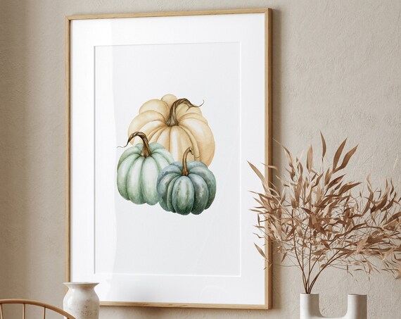 Muted Watercolor Pumpkins Fall Harvest Seasonal Wall Decor Poster