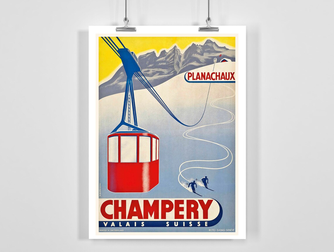 Planachaux Champry Valais Vintage Ski Poster