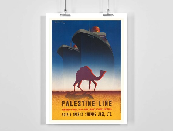 Palestine Line Vintage Cruise Ship Camel Desert Travel Poster