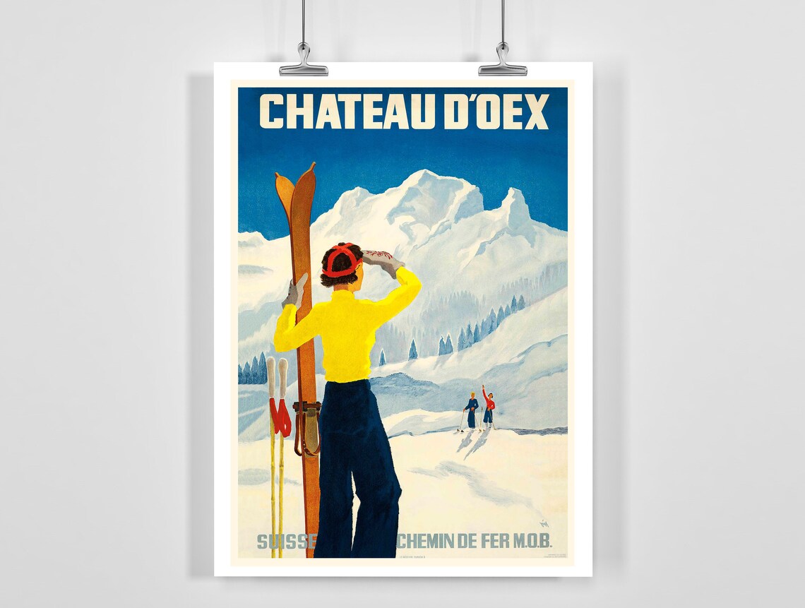 Chateau-d'Oex Switzerland Vintage Ski Poster