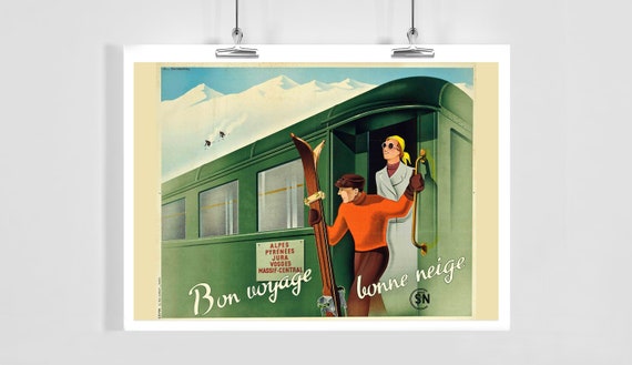 Bon Voyage Good Snow Switzerland Vintage Travel Poster