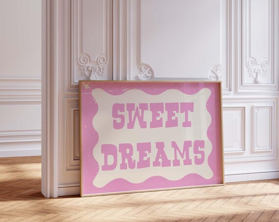 Sweet Dreams Print Trendy Horizontal Wall Art Trendy Bedroom Decor Cute Quote Art Aesthetic Bedroom Decor Wall Art Pink