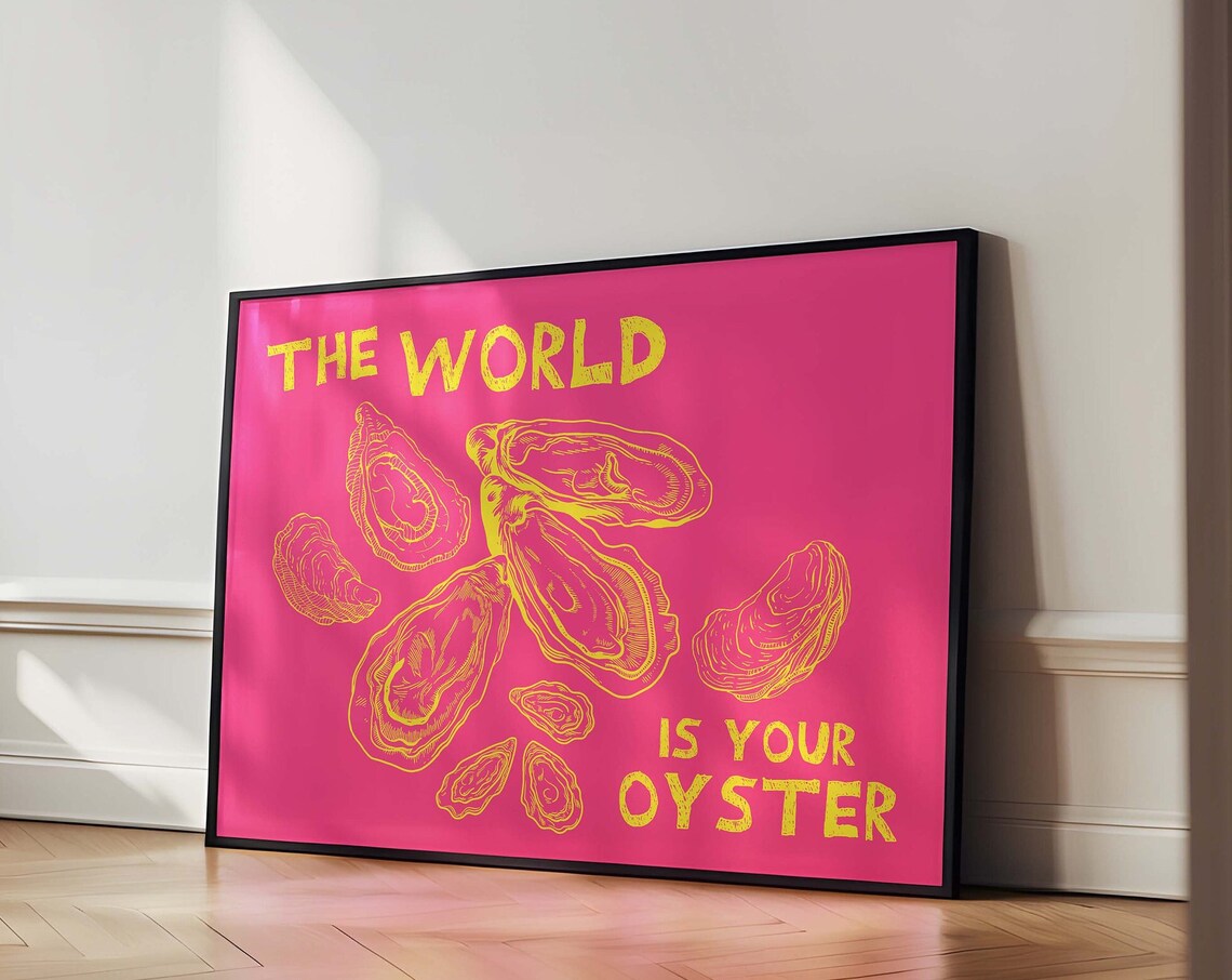 The World Is Your Oyster Hot Pink Yellow Retro Oyster Art Poster - Image 5