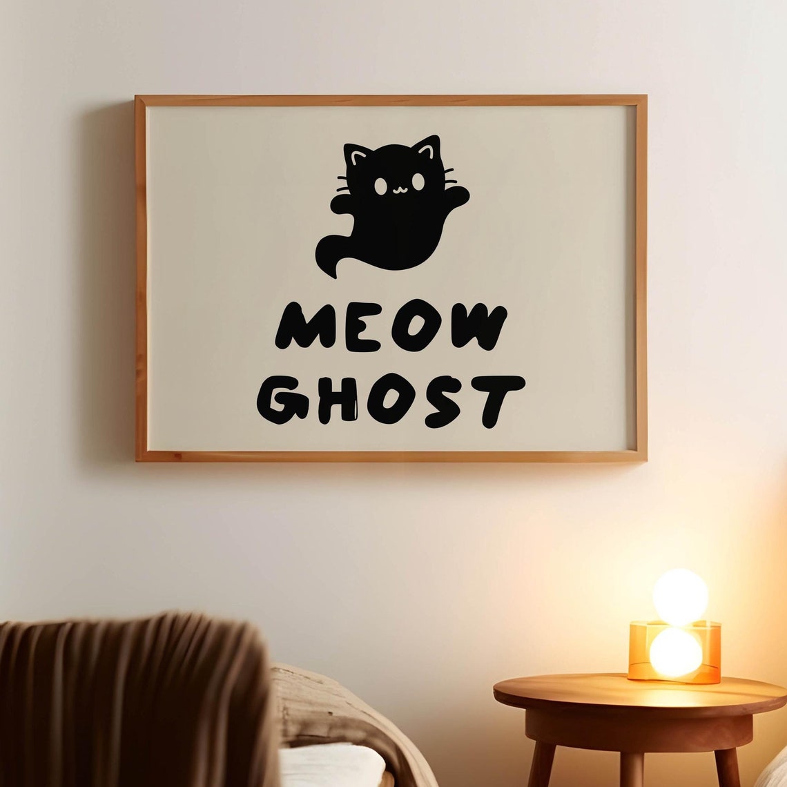 Meow Ghost Black Cat Ghost Silhouette Cute Halloween Quote Poster