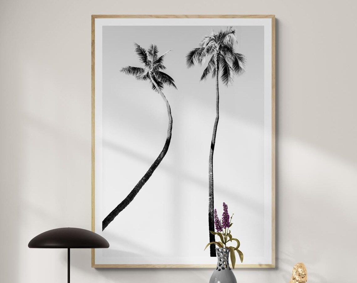 Fine Art Palm Trees Beach Print Framed Black And White Tropical Photography Ocean Wall Decor