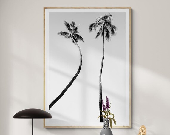Fine Art Palm Trees Beach Print Framed Black And White Tropical Photography Ocean Wall Decor
