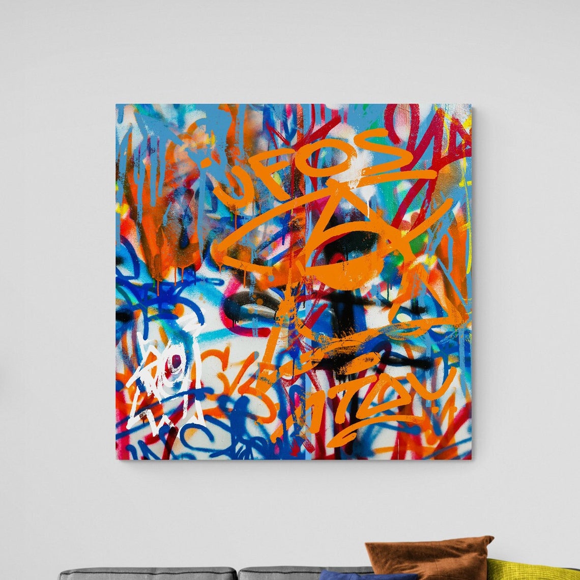 Abstract Graffiti Canvas Wall Art Colorful Handmade Street For Urban Decor