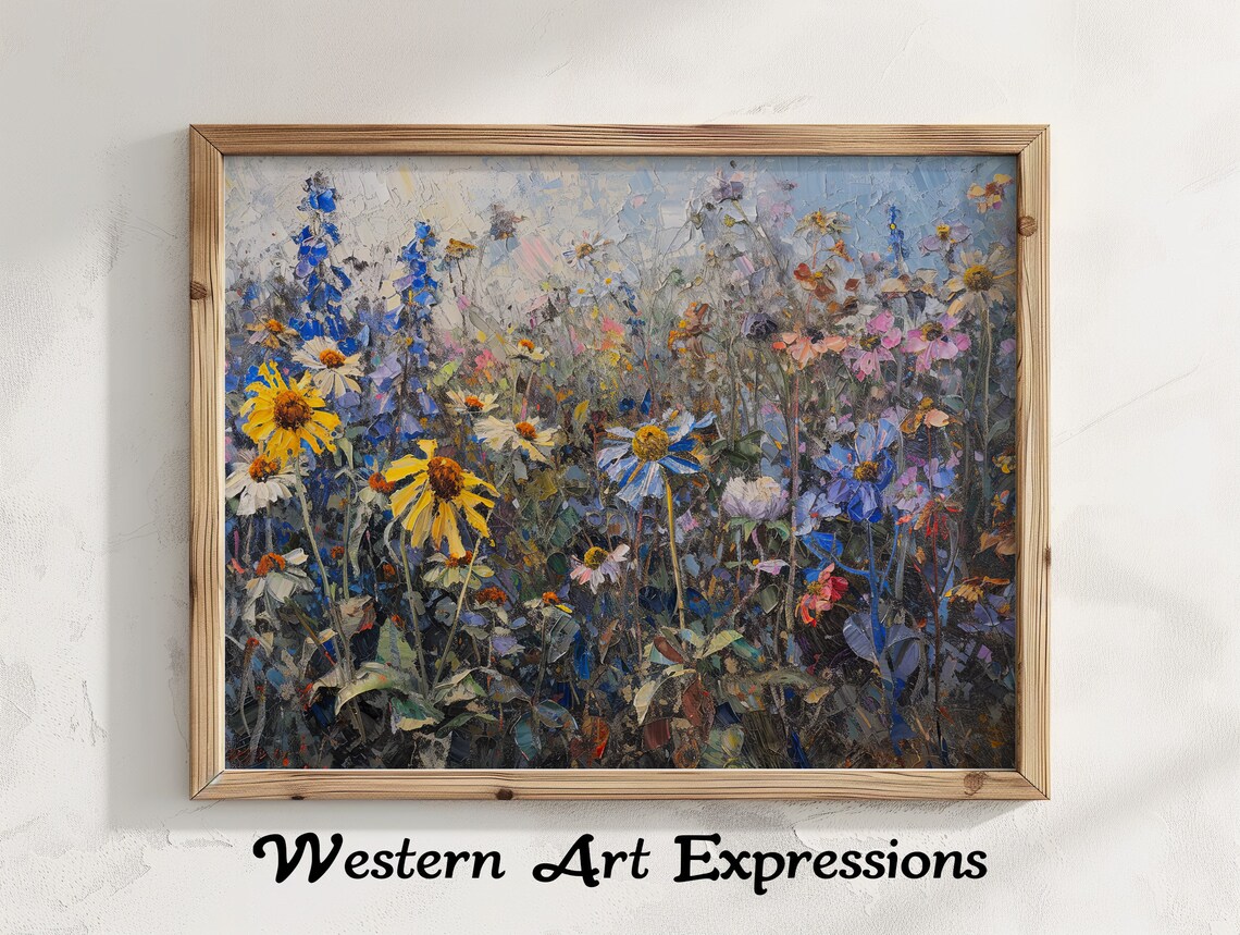 Colorful Urban Wildflowers Textured Abstract Floral Painting Print