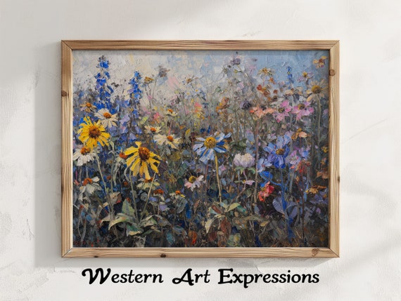 Urban Wildflowers Colorful Abstract Floral Canvas Art Textured Flower Painting Large Wall Decor Botanical Home Accent