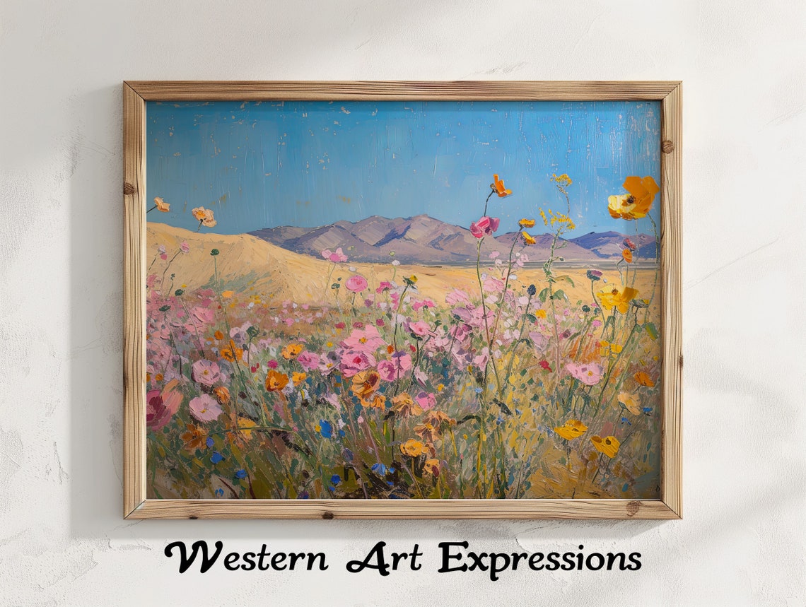 Desert Dunes Wildflower Field Impressionist Landscape Art Poster