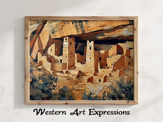 Mesa Verde Ancient Cliff Palace Dwellings Warm Oil Painting Art Poster