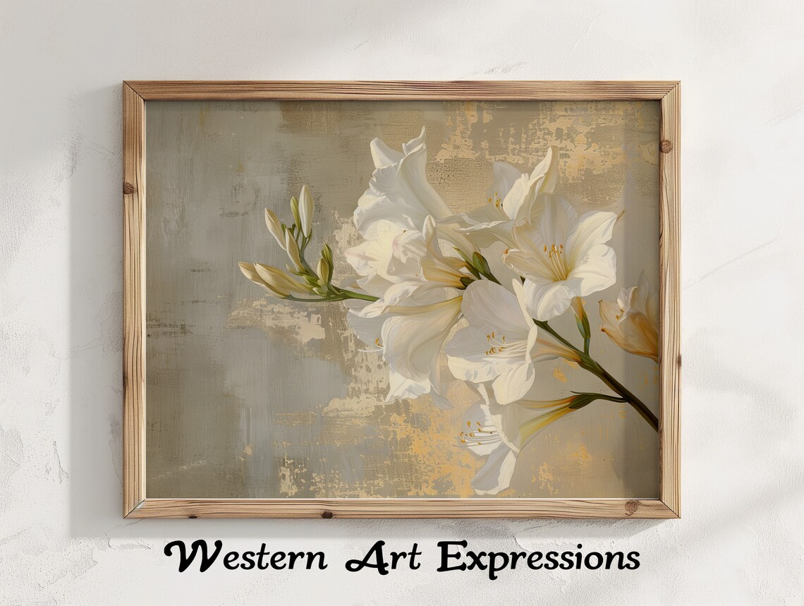 White Freesia Blooms Vintage Floral Still Life Neutral Art Poster