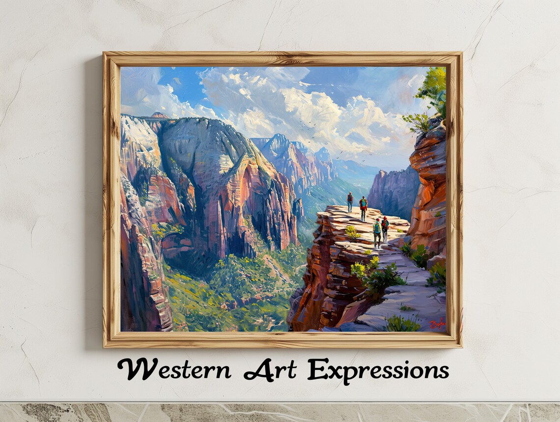 Zion National Park Angels Landing Trail Canyon Hikers Oil Print