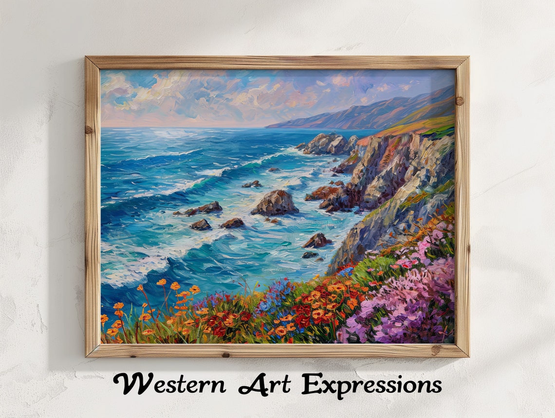 Big Sur California Coastline Wildflowers Ocean View Coastal Poster