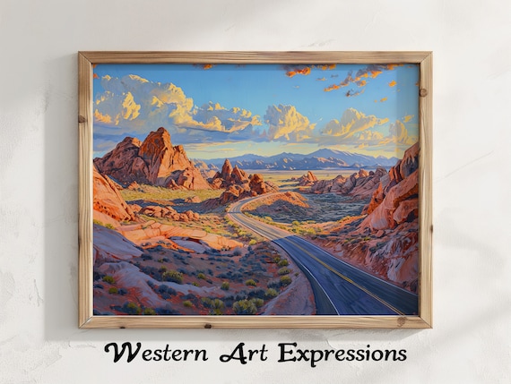 Red Rock Desert Highway Sunset Southwestern Landscape Wall Art