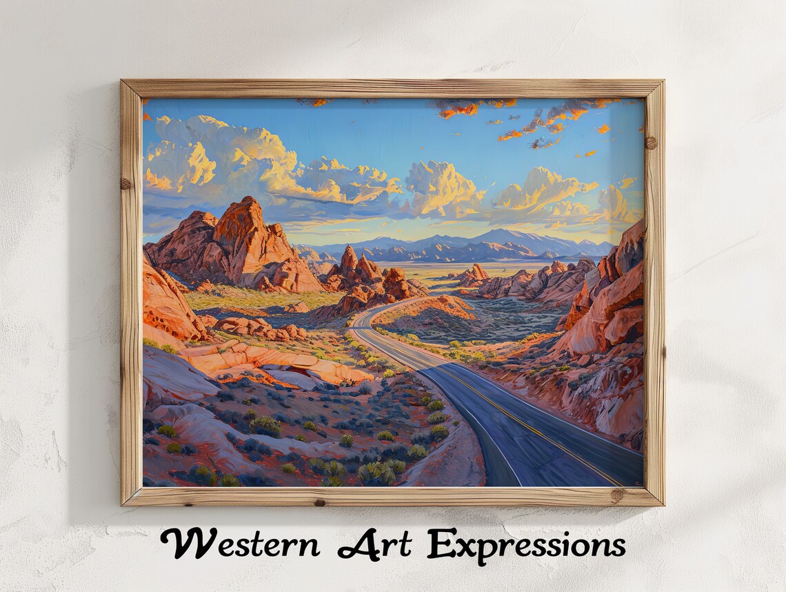 Red Rock Desert Highway Sunset Southwestern Landscape Wall Art