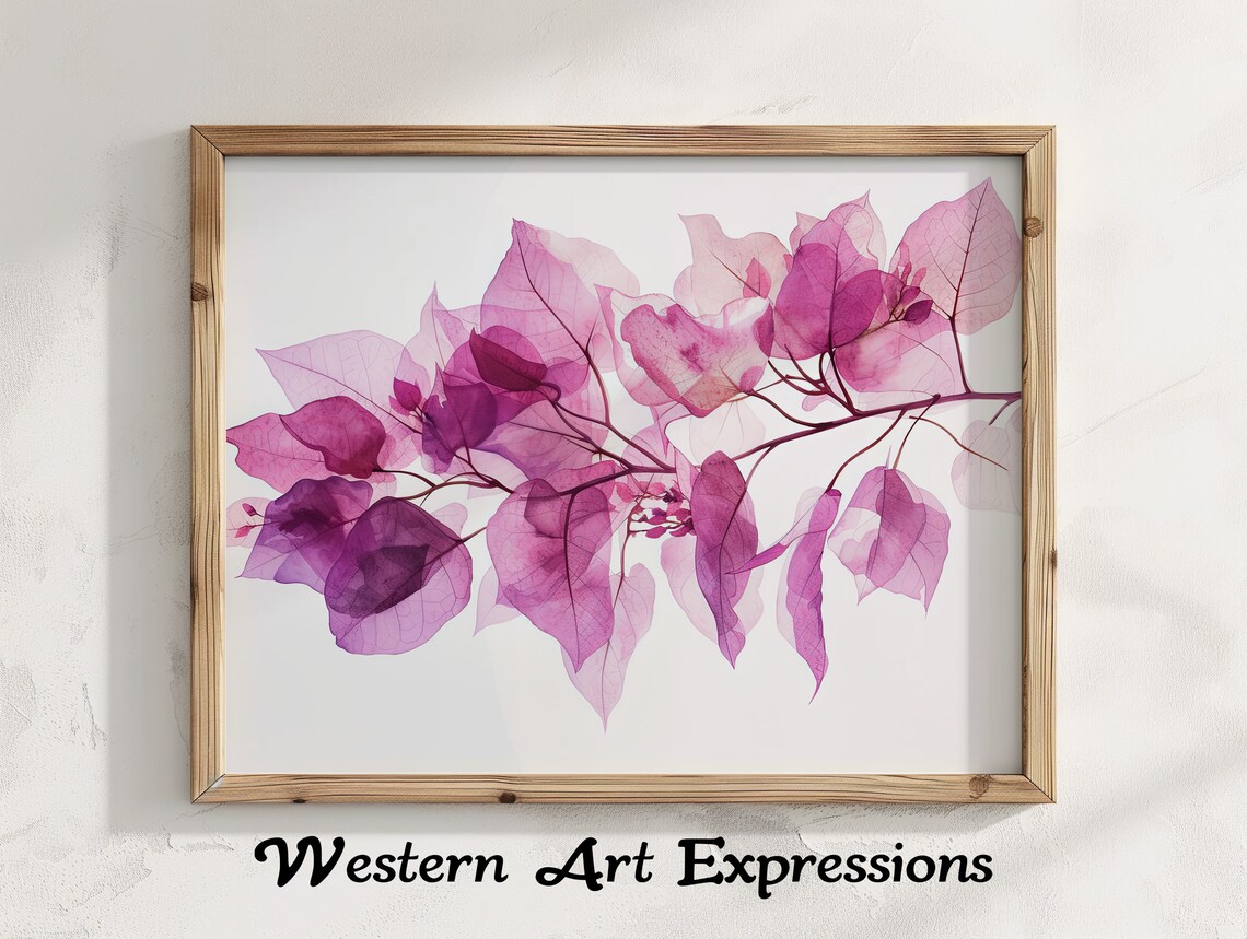 Blush Bougainvillea Branch Translucent Pink Watercolor Art Print
