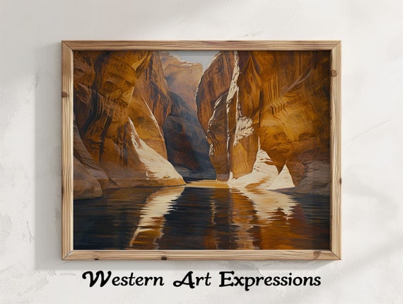 Lake Powell Slot Canyons Oil Painting Print Rustic Decor Landscape Wall Art
