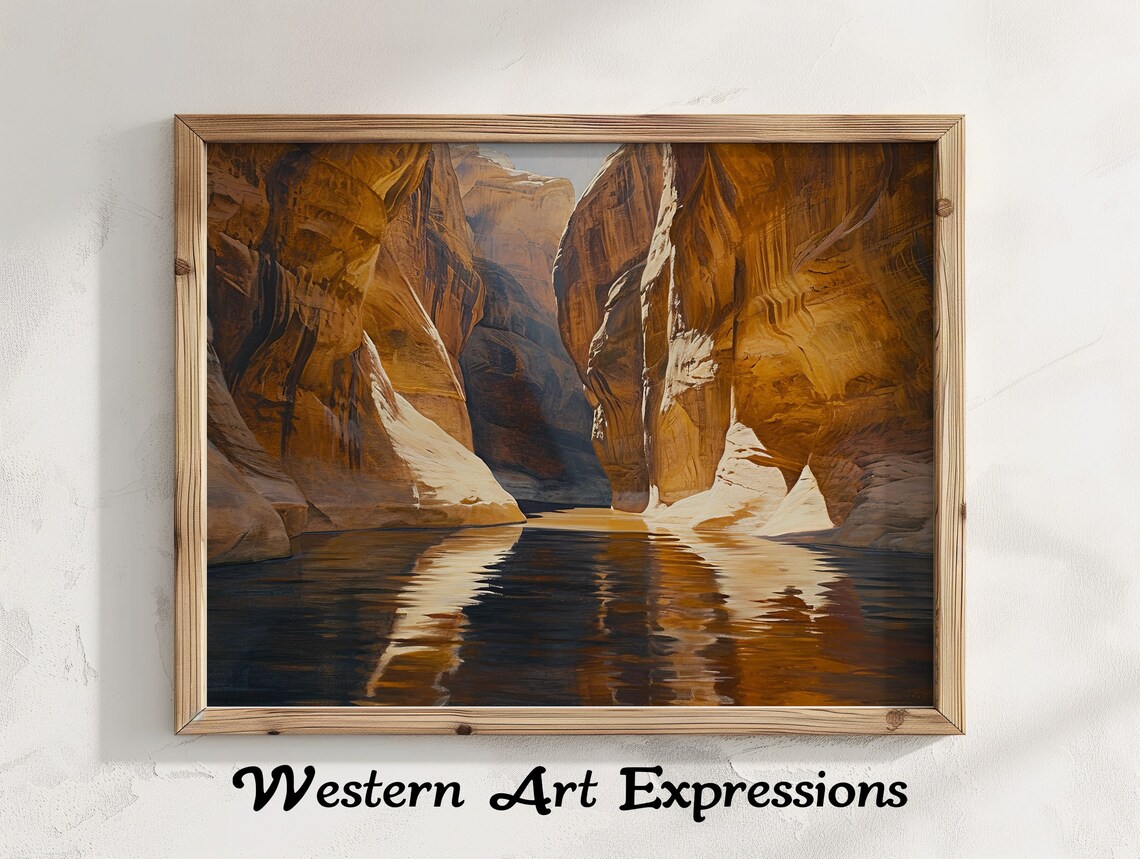 Lake Powell Slot Canyon Reflection Oil Painting Landscape Poster