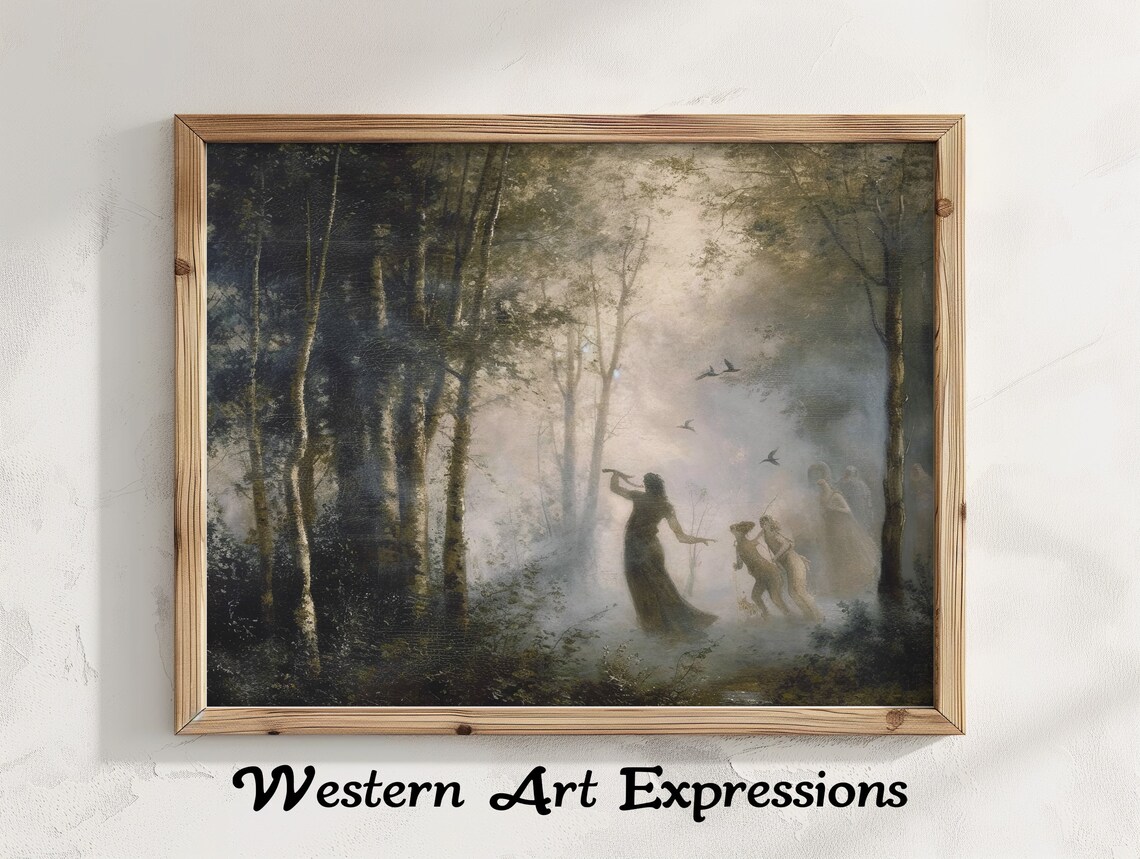 Misty Forest Piper Birds Vintage Enchanted Woodland Art Poster