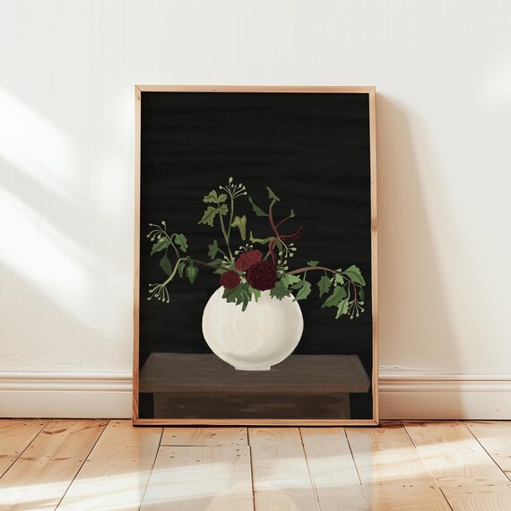 Oriental Flower Art Print Floral With Moon Jar Wall