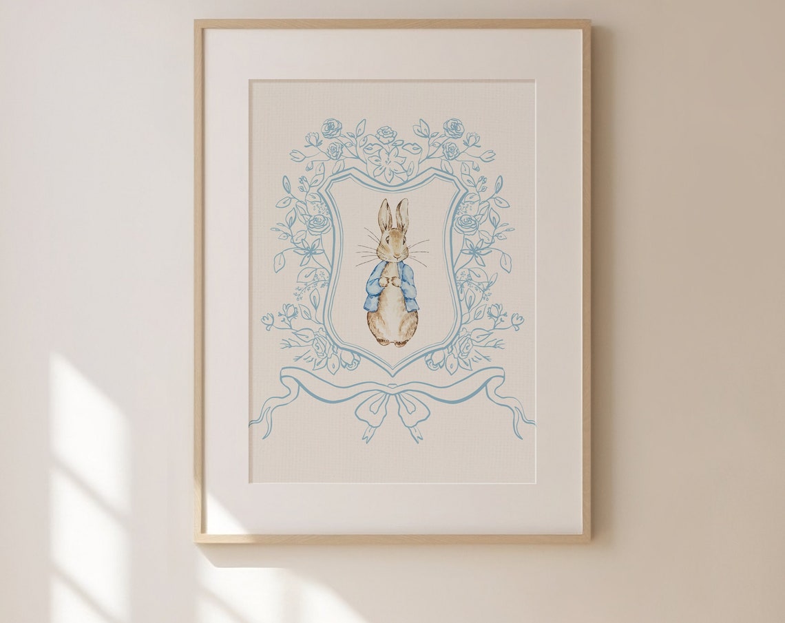 Vintage Peter Rabbit Print Wall Art Nursery Art Abstract Vintage Painting Cottagecore Decor Art