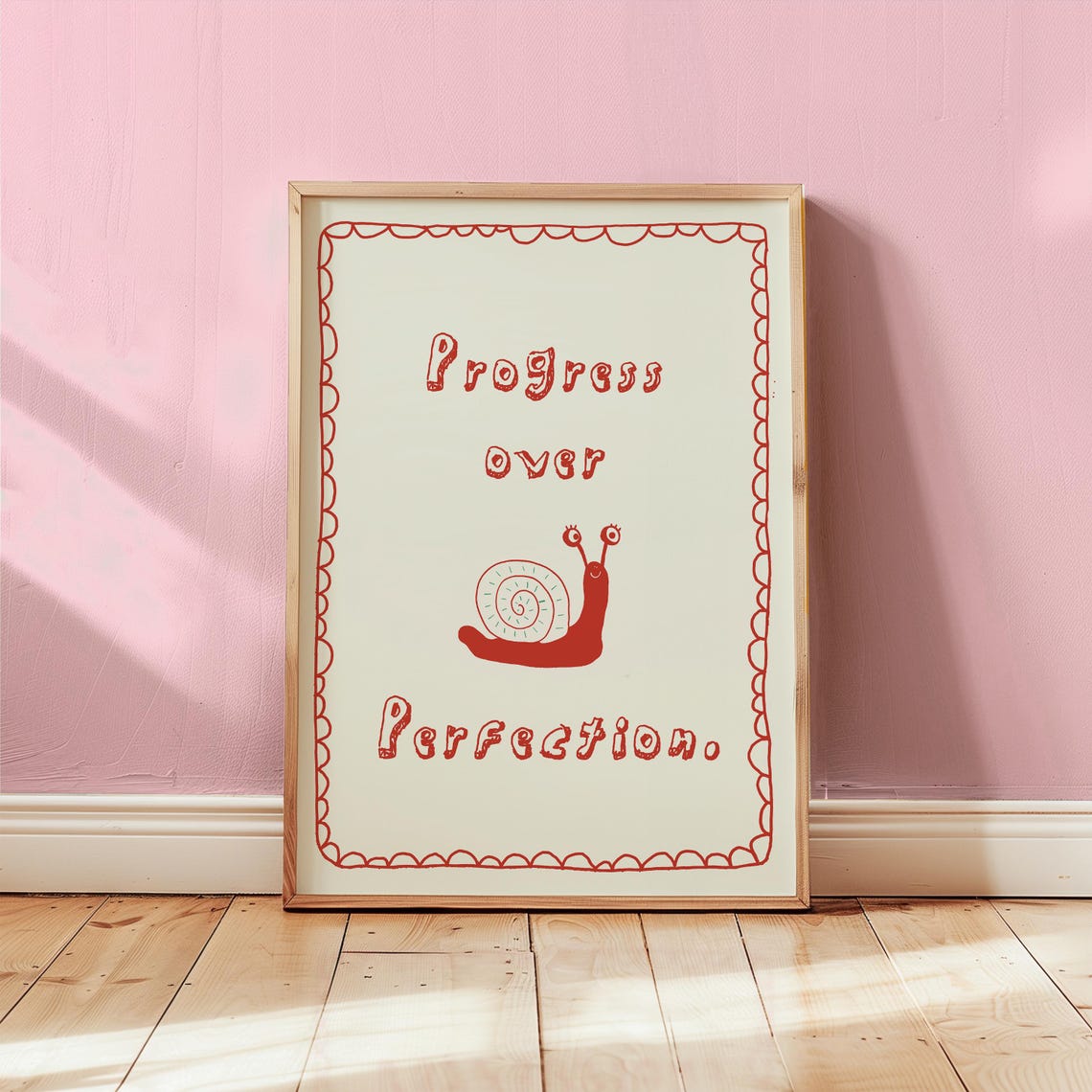 Progress Over Perfection Cute Snail Uplifting Quote Art Poster