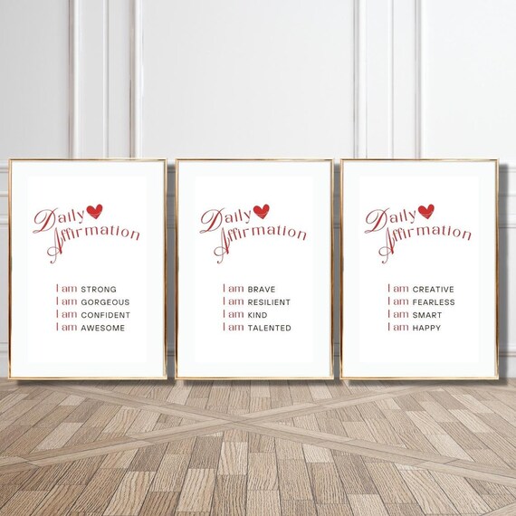 Daily Affirmation Set of 3 I Am Strong Brave Kind Positive Quote Poster