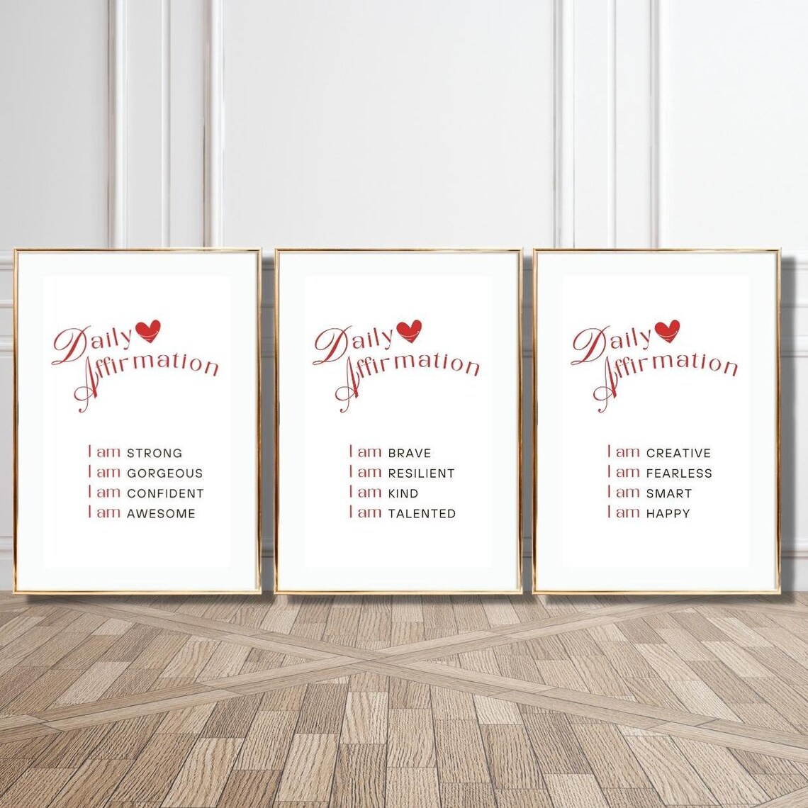 Daily Affirmation Set of 3 I Am Strong Brave Kind Positive Quote Poster