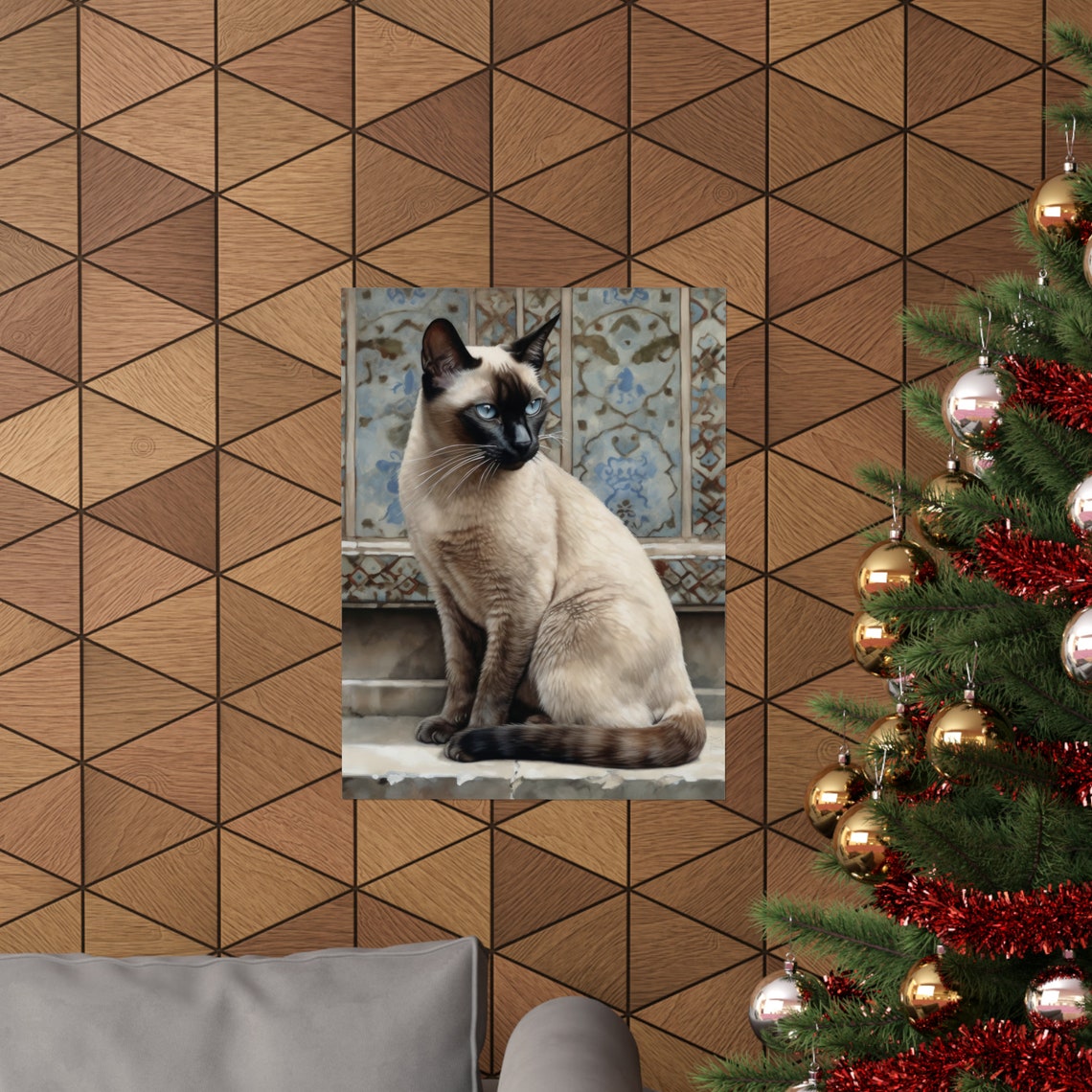 Siamese Cat Tiled Wall Blue Eyes Regal Feline Portrait Art Poster - Image 3